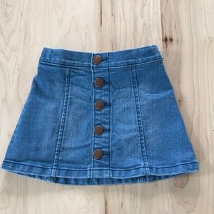 Button front adjustable waist jean skirt